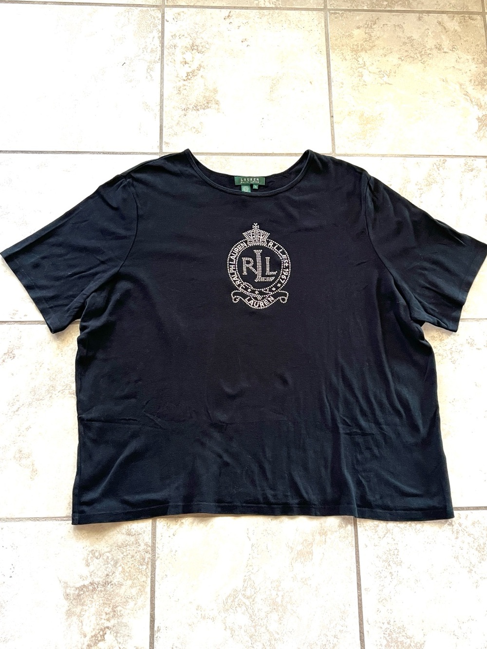 Lauren Ralph Lauren Black Graphic Short Sleeve Tee LRL Stone embellished 3X
